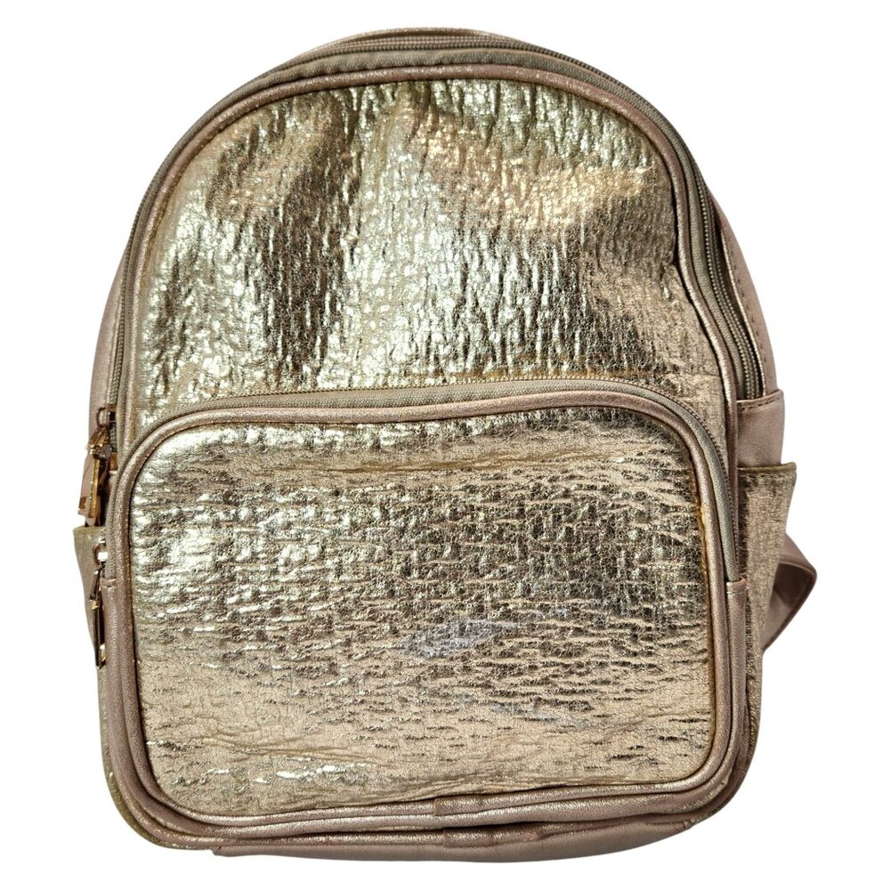 3AM Forever Gold Mini Bling Backpack 11.5" H x 10" W x 4" D